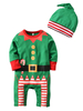 Baby Weihnachtspyjamas gestreifter grüner Overall mit Hut Faschingskostüme