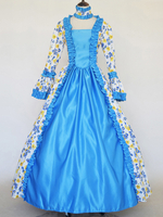 Babyblaues Retro-Kostüm für Mädchen mit Tattoo-Print Schnürung aus Satinstoff Chokerkleid Gothic-Kostüm „Marie Antoinette“ aus dem 18. Jahrhundert