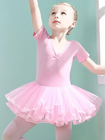 Ballett-Tanz-Kostüme Rosa Damen-Kind-Tänzerin ausgeschnittene Rüschen Artwork Plissee-Baumwollmischung-Kleid Tunika Performance-Kleidung