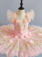 Ballett-Tanzkostüme rosa für Mädchen Kinder Ballerina Spitze Blumen Polyester Kleid Tanzkleidung