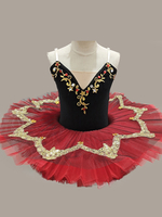 Ballett-Tanzkostüme rot für Mädchen Kinder Ballerina Applikation Strasssteine Spitze Polyester Kleid Set Tanzkleidung