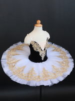 Ballettanzug für Mädchen Tutu-Kleid Schwanensee-Tanz Leibchen Kostüme Wettkampf Strass-Applikationen Spitze Polyester Performance-Kostüm