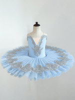 Ballettkleid Hellhimmelblau Damen Erwachsene Ballerina Rüschen Spitze Polyester Kleid Tanzkleidung