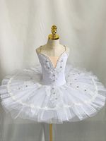 Ballettkleid Hellhimmelblau Mädchen Kinder Ballerina Strass Rüschen Spitze Polyester Kleid Performance Wear
