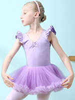 Ballettkleid Lila Damen Kinder Tänzerin Cut Out Rüschen Artwork Plissee Baumwollmischung Kleid Tunika Tanzkleidung