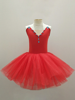 Ballettkleid Rosa Mädchen Kinder Ballerina Strasssteine Spitze Spitze Polyester Kleid Set Performance Wear