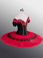 Ballettkleid Rot Mädchen Erwachsene Ballerina Strass Blumen Spitze Polyester Kleid Set Performance Wear
