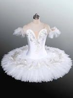 Ballettkleid Weiß Damen Erwachsene Ballerina Pailletten Rüschen Spitze Polyester Kleid Tanzkleidung