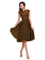 Ballkleid abiballkleid 2021 Chiffon Cocktailkleid 2021 braun Bogen Schärpe Partykleid Runde Hals Kurzarm Knie Länge A Line Anlass Kleid