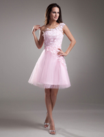 Ballkleid abiballkleid 2021 rosa Homecoming Kleid One-Shoulder-Spitze Tüll-Kleid Kleider für Hochzeitsgäste
