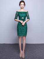 Ballkleid abiballkleid 2021 schickes Cocktailkleid 2021 aus Spitze mit Carmenausschnitt und Spitzen