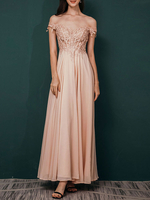Ballkleid 2022 A-Linie Off-The-Shoulder-Spitze bodenlang Applikation Partykleider