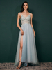 Ballkleid 2022 A-Linie V-Ausschnitt Polyester mit Schleppe Pailletten Party Pageant Kleider