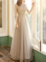 Ballkleid 2025 Juwel-Ausschnitt knöchellang halbe Ärmel Reißverschluss Applikation formelle Partykleider