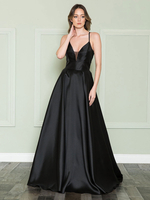 Ballkleid 2025 Satin V-Ausschnitt A-Linie ärmellos Spitze Hochzeitsgastkleider