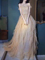 Ballkleid A-Linie Bateau-Ausschnitt Pailletten ärmellos Partykleider