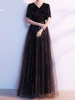 Ballkleid A-Linie V-Ausschnitt Spitze kurze Ärmel Partykleider