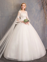Ballkleid Brautkleider Tüll Jewel 3/4 Ärmel bodenlangen Prinzessin Brautkleid