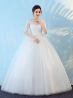 Ballkleid Brautkleider White Lace Half Sleeve Illusion bodenlangen Prinzessin Brautkleid
