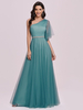 Ballkleid Cyan Blue Polyester One-Shoulder A-Line ärmellose rückenfreie Maxi-Partykleider