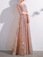 Ballkleid mit Pailletten V-Ausschnitt A-Linie halbe Ärmel Partykleider