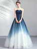 Ballkleid Navy Ballkleid Trägerlos Tüll Ärmellos Plissee Bodenlang Partykleider