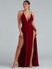 Ballkleid Polyester V-Ausschnitt A-Linie Ärmellos Split Front Kleider für Hochzeitsgäste