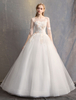 Ballkleid Prinzessin Brautkleider Elfenbein halbe Hülse rückenfreie Applique Brautkleid