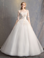 Ballkleid Prinzessin Brautkleider Elfenbein halbe Hülse rückenfreie Applique Brautkleid
