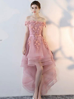 Ballkleid Rosa Ballkleid Schulterfrei Satin Stoff Ärmellos Tüll Satin Stoff Applikation Festzug Kleider