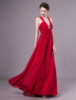 Ballkleider A-Linie- Ball kleider Burgunderrot Hochzeit Chiffon Abendkleider ärmellos Formelle Kleider und Halter und hoher Taillenlinie bodenlang
