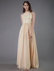 Ballkleider A-Linie- Ball kleider Champagner Hochzeit Chiffon Abendkleider ärmellos Formelle Kleider mit Rundkragen und Reißverschluss