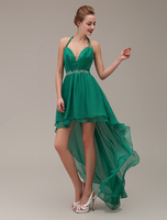 Ballkleider A-Linie- Ball kleider Dunkelgrün Hochzeit Chiffon Homecoming Kleider ärmellos mit Halter und hoher Taillenlinie