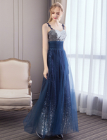 Ballkleider A-Linie- Ball kleider Dunkelmarineblau Hochzeit Tüll Abendkleider ärmellos Formelle Kleider Herz-Ausschnitt mit Schnürung bodenlang