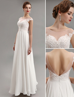 Ballkleider A-Linie- Ball kleider Elfenbeinfarbe Hochzeit Chiffon Kleider für Hochzeitsgäste Kurzarm Formelle Kleider mit Rundkragen bodenlang