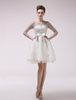 Ballkleider A-Linie- Ball kleider Elfenbeinfarbe Hochzeit Organza Abschlusskleider 3/4 Ärmel Formelle Kleider mit Rundkragen