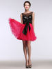 Ballkleider A-Linie- Ball kleider Fuchsienfarbig Hochzeit Tüll Cocktailkleider ärmellos Formelle Kleider mit Rundkragen und Reißverschluss Mini-Kleid