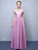 Ballkleider A-Linie- Ball kleider Fuchsienrosa Hochzeit aus mattem Satin Günstige Abendkleider Kurzarm Formelle Kleider mit Bateau-Kragen
