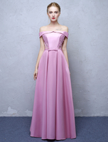 Ballkleider A-Linie- Ball kleider Fuchsienrosa Hochzeit aus mattem Satin Günstige Abendkleider Kurzarm Formelle Kleider mit Bateau-Kragen