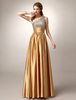 Ballkleider A-Linie- Ball kleider Hellgolden Hochzeit Stretch Satin Abendkleider ärmellos Einschulter natürliche Taillenlinie