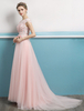 Ballkleider A-Linie- Ball kleider Hellrosa Hochzeit aus mattem Satin Abendkleider mit Rückenausschnitt Kurzarm mit Bateau-Kragen und Schnürung