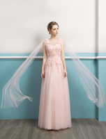 Ballkleider A-Linie- Ball kleider Hellrosa Hochzeit aus mattem Satin Abendkleider mit Tüll ärmellos Formelle Kleider mit Rundkragen und Schnürung