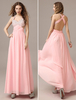 Ballkleider A-Linie- Ball kleider Hellrosa Hochzeit Chiffon Abschlusskleider ärmellos Formelle Kleider mit Halter natürliche Taillenlinie bodenlang