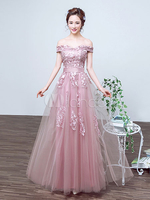 Ballkleider A-Linie- Ball kleider Kamee Rosa Hochzeit Satingewebe Abendkleider mit Tüll ärmellos Formelle Kleider mit Carmenausschnitt und Schnürung