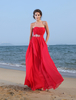 Ballkleider A-Linie- Ball kleider Magenta Hochzeit Chiffon Abendkleider ärmellos Formelle Kleider trägerlos mit hoher Taillenlinie und Reißverschluss