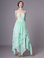 Ballkleider A-Linie- Ball kleider Mintgrün Hochzeit Chiffon Homecoming Kleider ärmellos Halskragen natürliche Taillenlinie