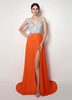 Ballkleider A-Linie- Ball kleider Orange Hochzeit Chiffon Abendkleider Chiffon ärmellos Formelle Kleider V-Ausschnitt mit Reißverschluss