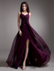 Ballkleider A-Linie- Ball kleider Pflaume Hochzeit Chiffon Abendkleider ärmellos Formelle Kleider und Carmenausschnitt natürliche Taillenlinie