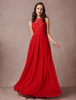 Ballkleider A-Linie- Ball kleider Rot Hochzeit Chiffon Abendkleider ärmellos Formelle Kleider mit Bateau-Kragen bodenlang