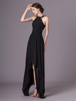 Ballkleider A-Linie- Ball kleider Schwarz Hochzeit Chiffon Cocktailkleider ärmellos Formelle Kleider mit Halter und Reißverschluss